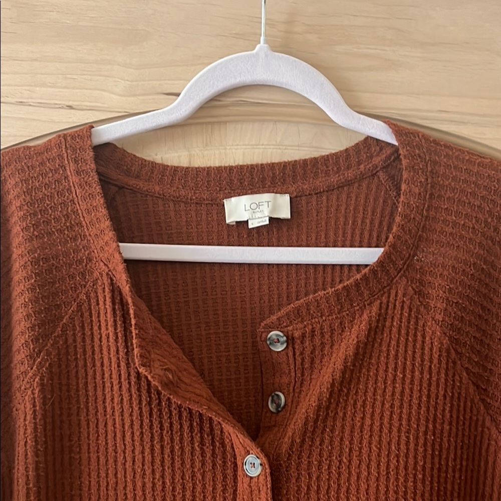 LOFT Brown Ribbed Knit Cardigan Sweater